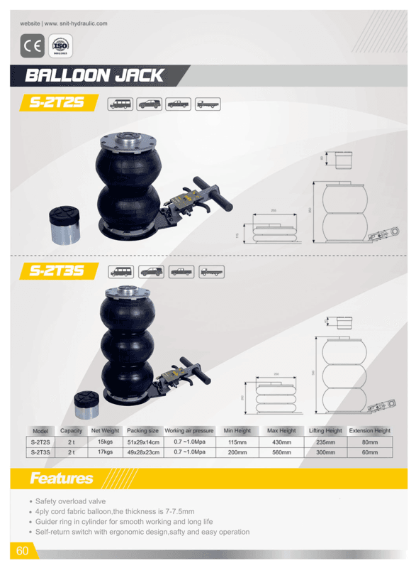 Snit 2 Tonne 2-Balloon Air Jack – Short Handle
