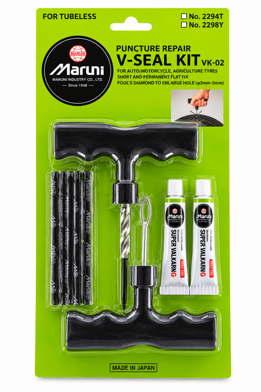 9 Piece Maruni V-Seal Tyre Puncture Repair Kit – Made in Japan 9 Piece Maruni V-Seal Tyre Puncture Repair Kit – Made in Japan
