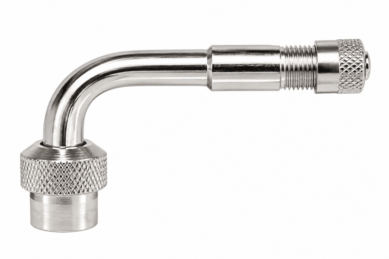 90 Degree Chrome Tyre Valve Extension &ndash; Free-Spinning Connection