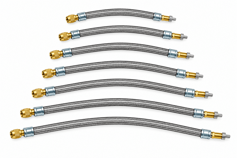 Flexible Rubber Tyre Valve Extensions with Metal Braid – 140mm to 350mm Flexible Rubber Tyre Valve Extensions with Metal Braid – 140mm to 350mm