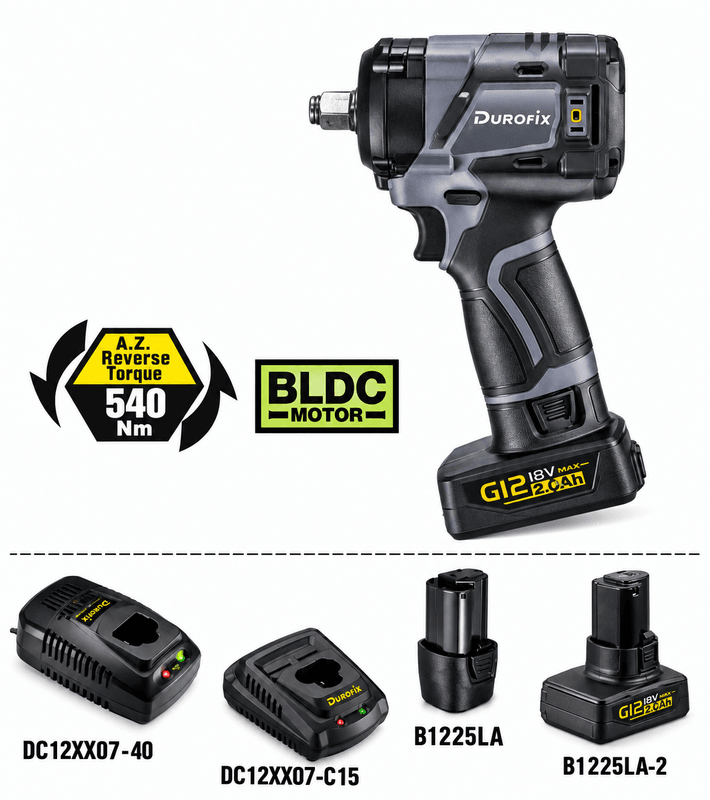 1/2" Drive 12V Li-Ion Stubby Impact Wrench Kit &ndash; 540Nm