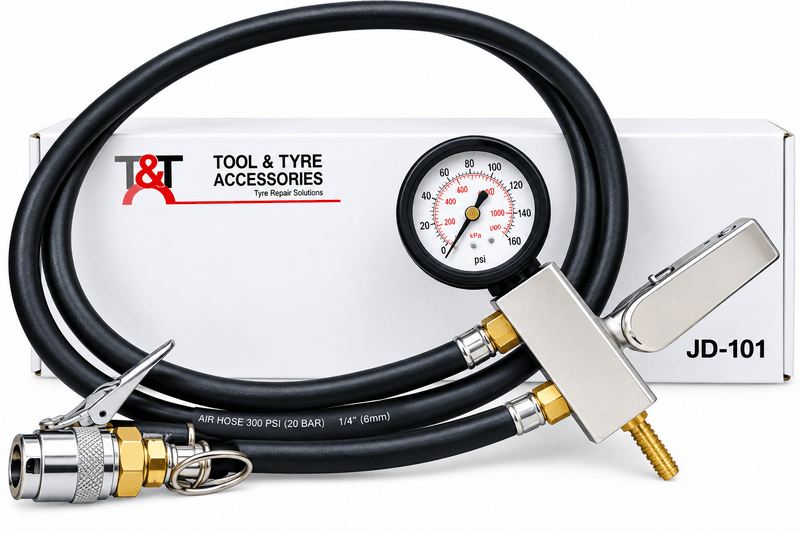 Standard & Large Bore Tyre Inflation Gauge with Twin Hoses &ndash; 0&ndash;160 PSI