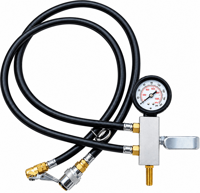 Standard & Large Bore Tyre Inflation Gauge with Twin Hoses – 0–160 PSI