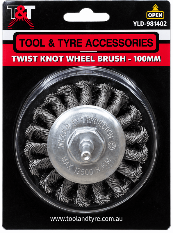 T&T Twist Knot Wheel Brush – 100mm with Arbor – Heavy Duty T&T Twist Knot Wheel Brush – 100mm with Arbor – Heavy Duty