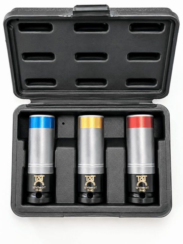 3 Piece 1/2” Drive Wheel Nut Socket Set Thin Wall Deep Impact Metric