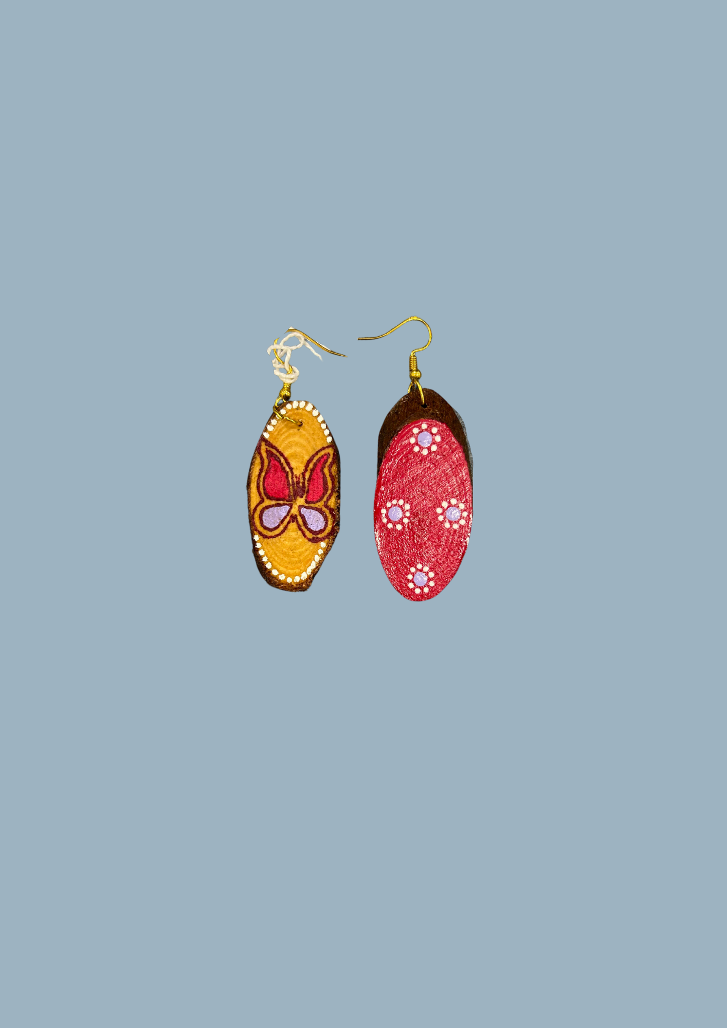 Wooden Disc with Butterfly Earrings