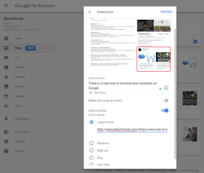 Adding a post to Google MY business