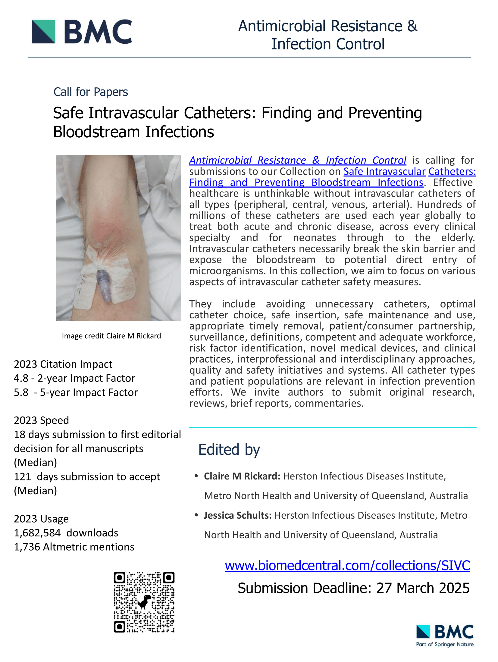 Call For Papers: Safe Intravascular Catheters: Finding and Preventing Bloodstream Infections