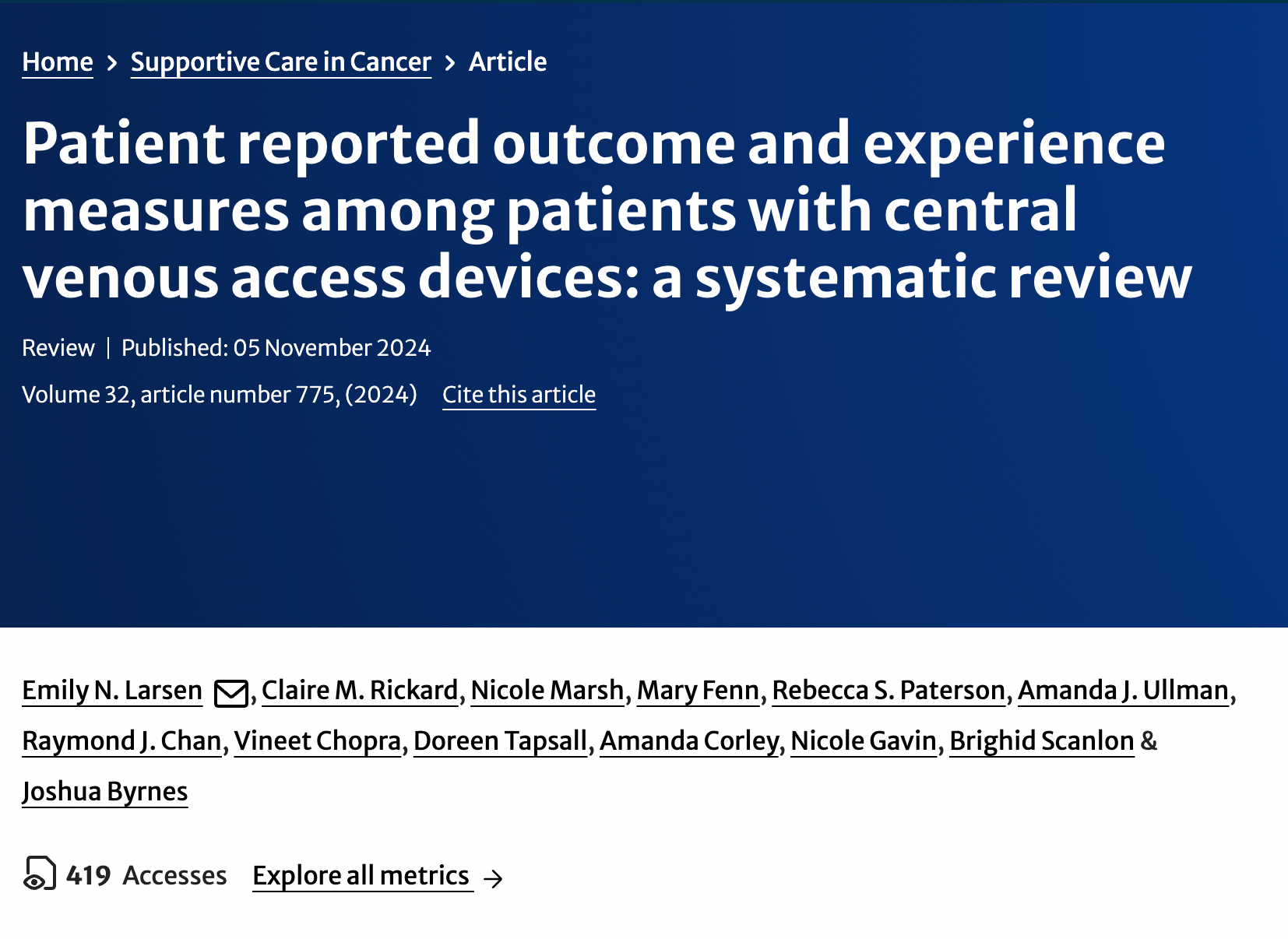 Understanding Patient-Reported Experiences with Central Venous Access Devices