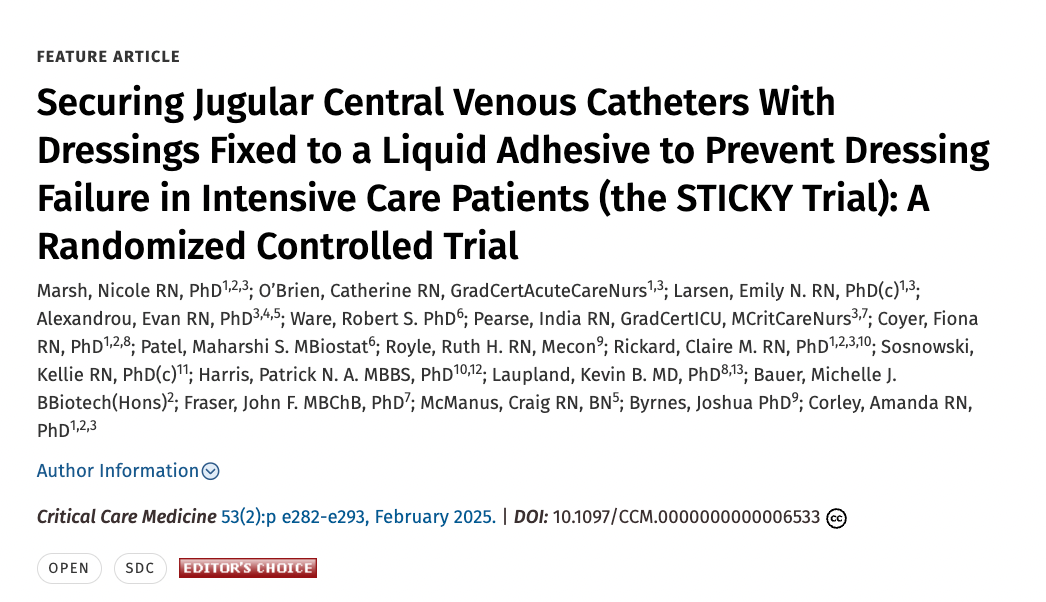 Improving Jugular CVC Dressing Integrity: Findings from the STICKY Trial