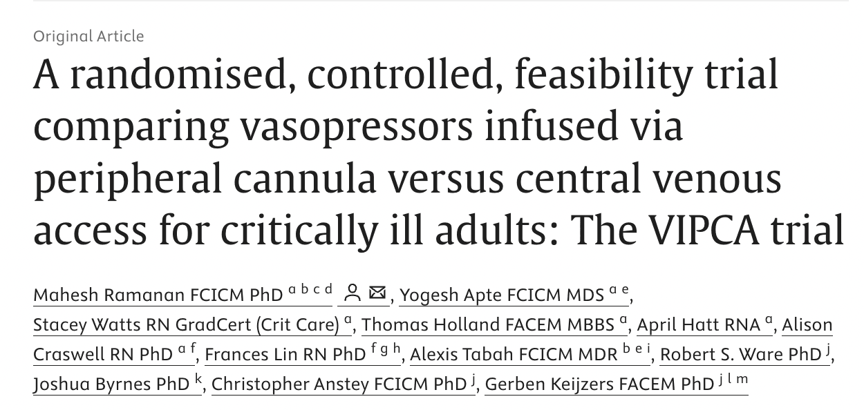 Peripheral vs Central Access for Vasopressors: What Did the VIPCA Trial Find?