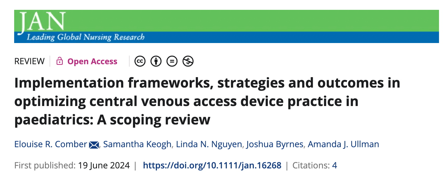 Implementation frameworks, strategies and outcomes in optimizing CVAD practice in paediatrics: A scoping review