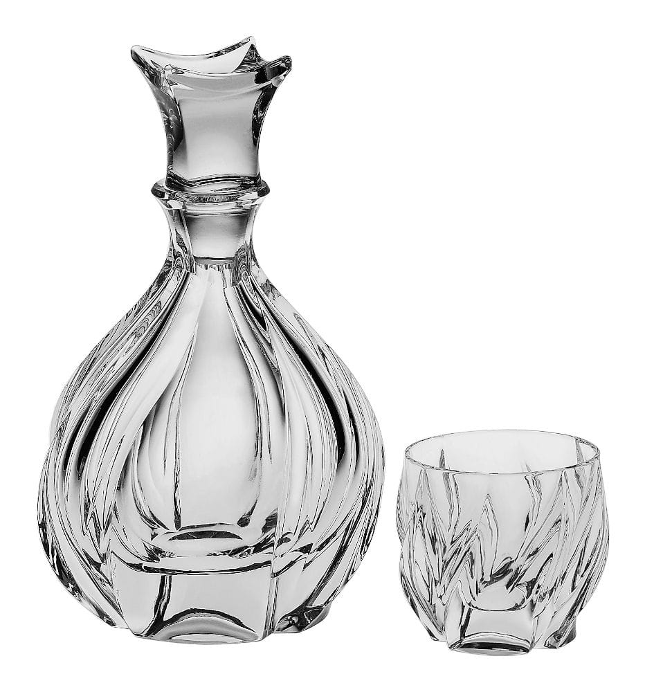 Bohemia Crystal Bromelias Whisky Set 1 Decanter + 6 Glasses