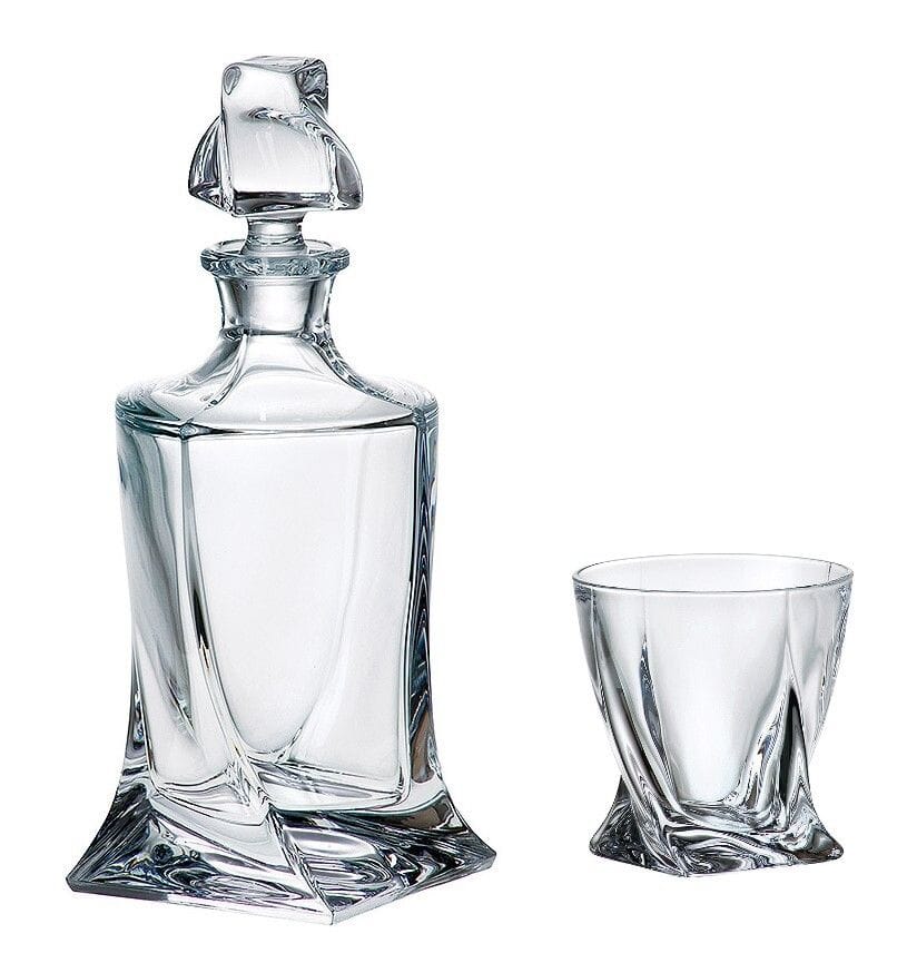 BOHEMIA CRYSTAL QUADRO WHISKY SET - 1 Decanter + 6 Glasses