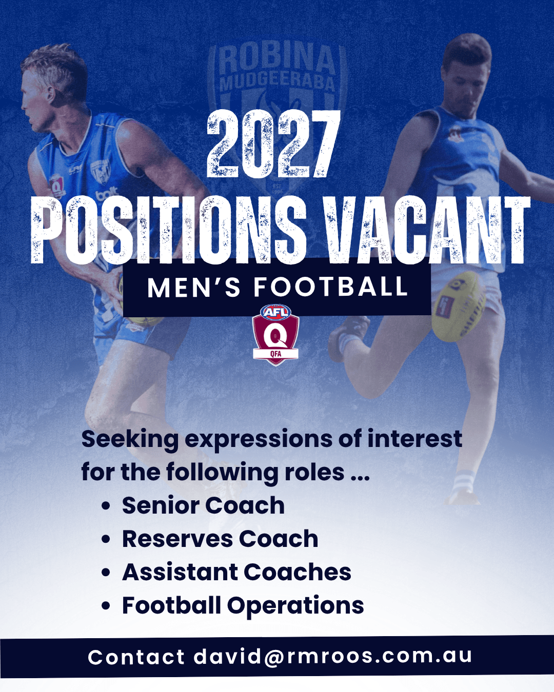 2027 Positions Vacant - Senior Men
