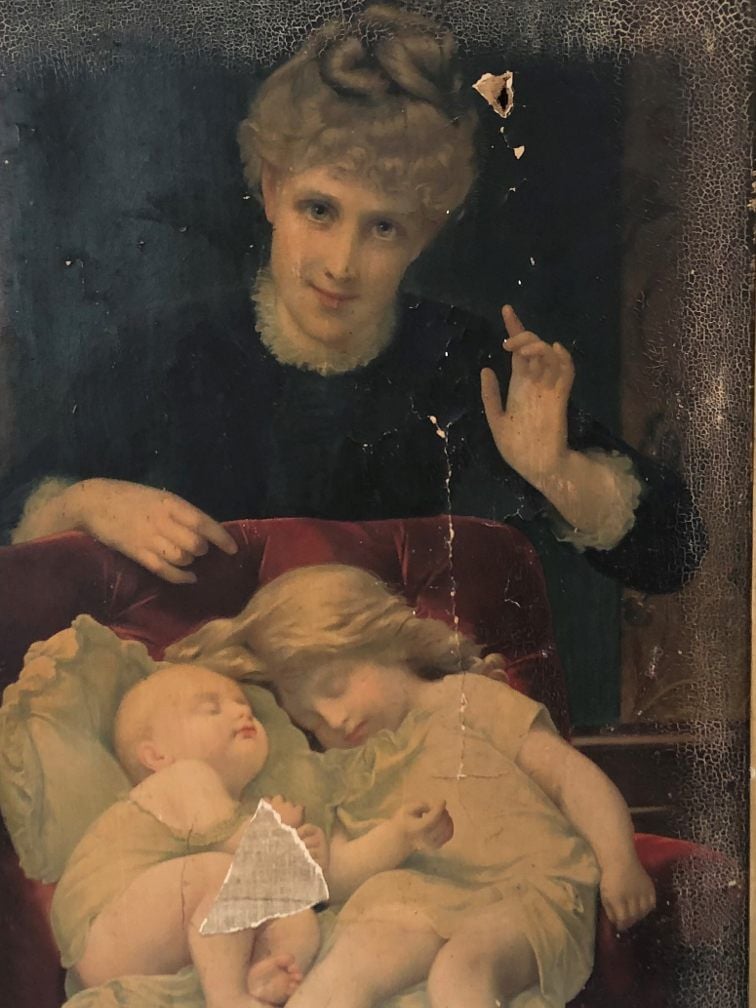 Before image restoration of paper on canvas artwork Restoration Images Image -61145cbb23a66