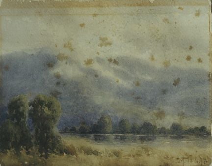 Before image restoration on a water coloured painting heavily foxed Restoration Images Image -61145cbf12107