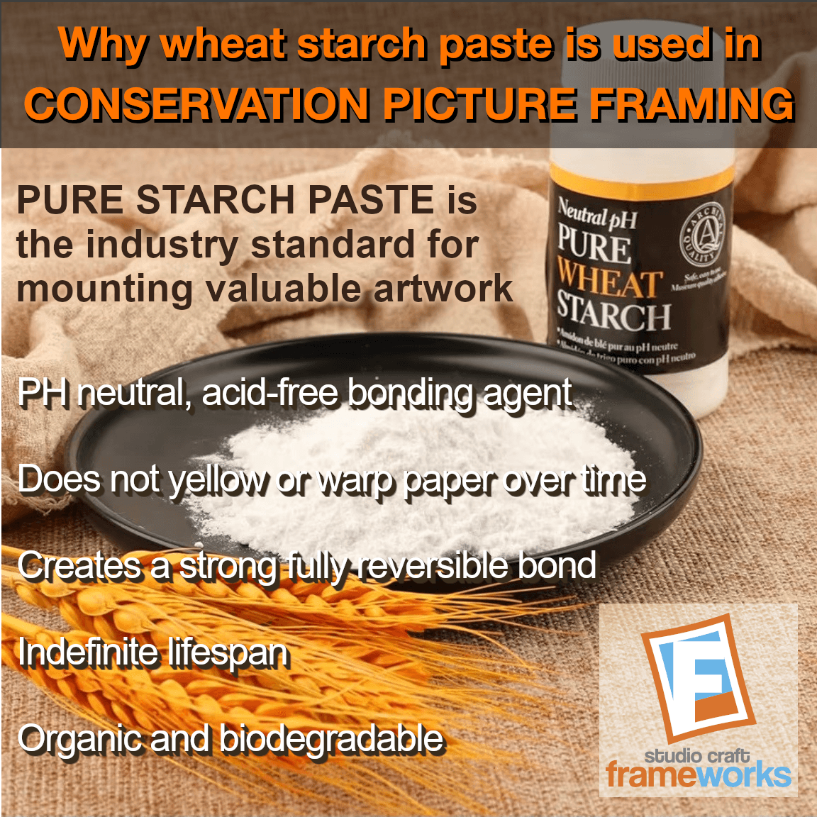 Why wheat starch paste is used in conservation picture framing