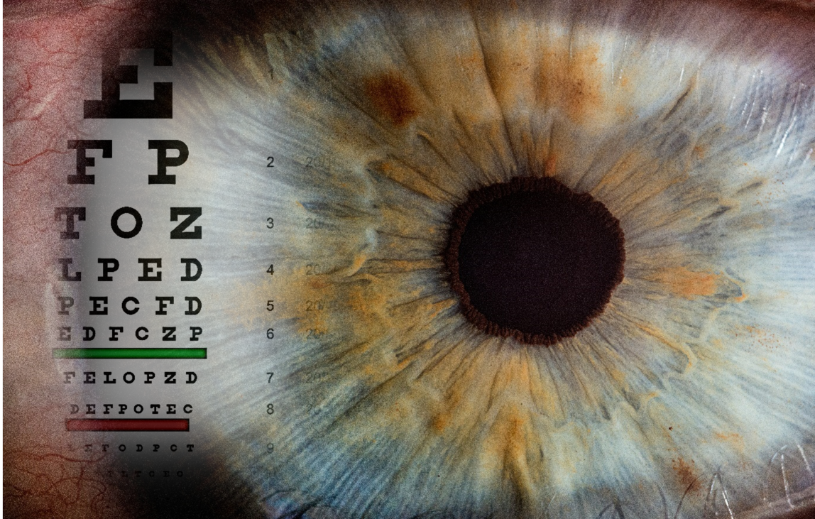 copy of close up on a eye, snellen chart, safety eyewear 