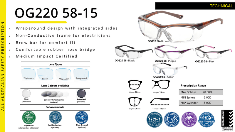 OnGuard OG220 (with foam brow bar) Prescription Safety Glasses
