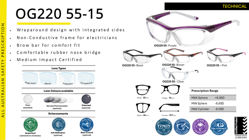OnGuard OG220 (with foam brow bar) Prescription Safety Glasses