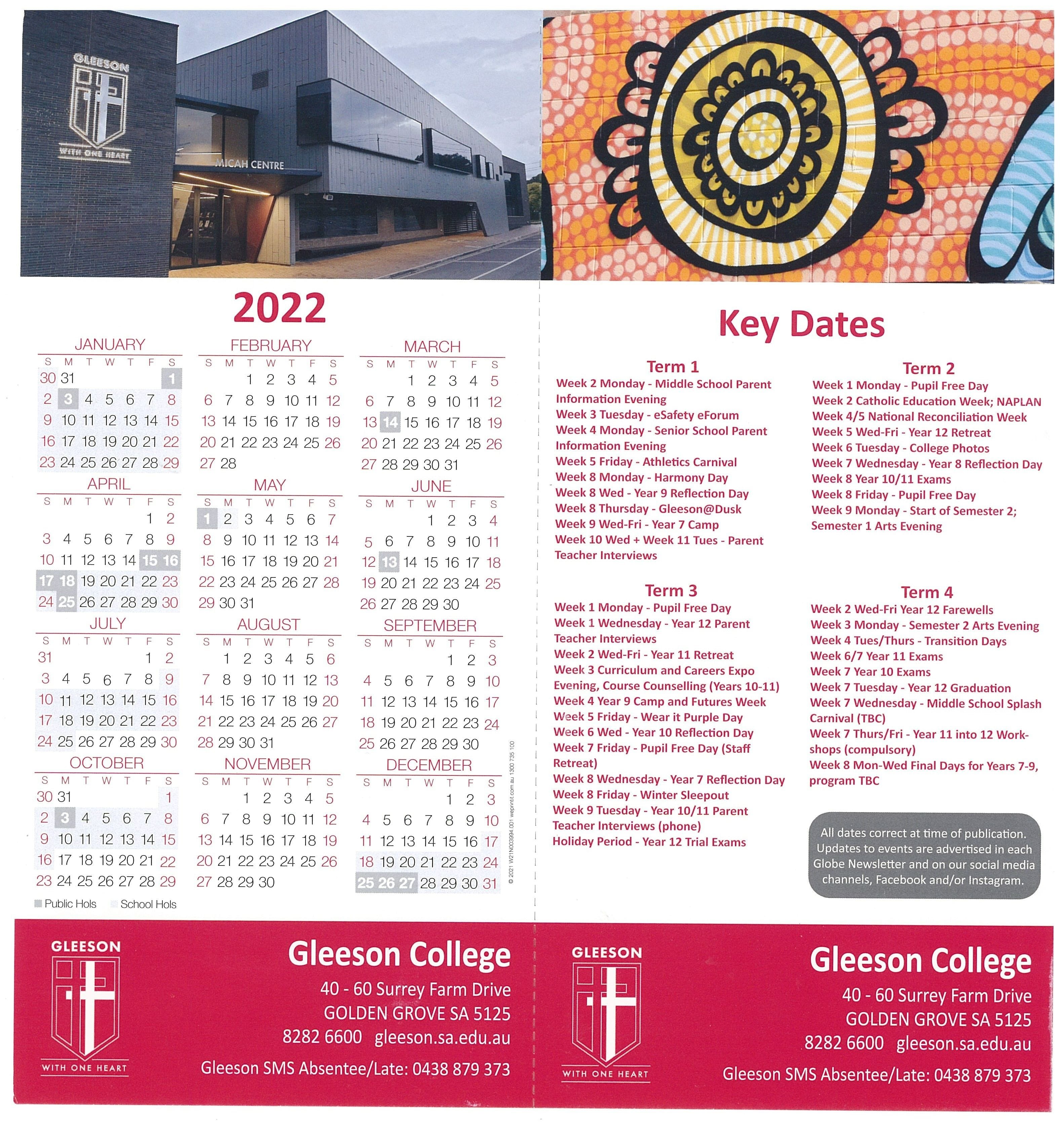 College Calendar | Gleeson College