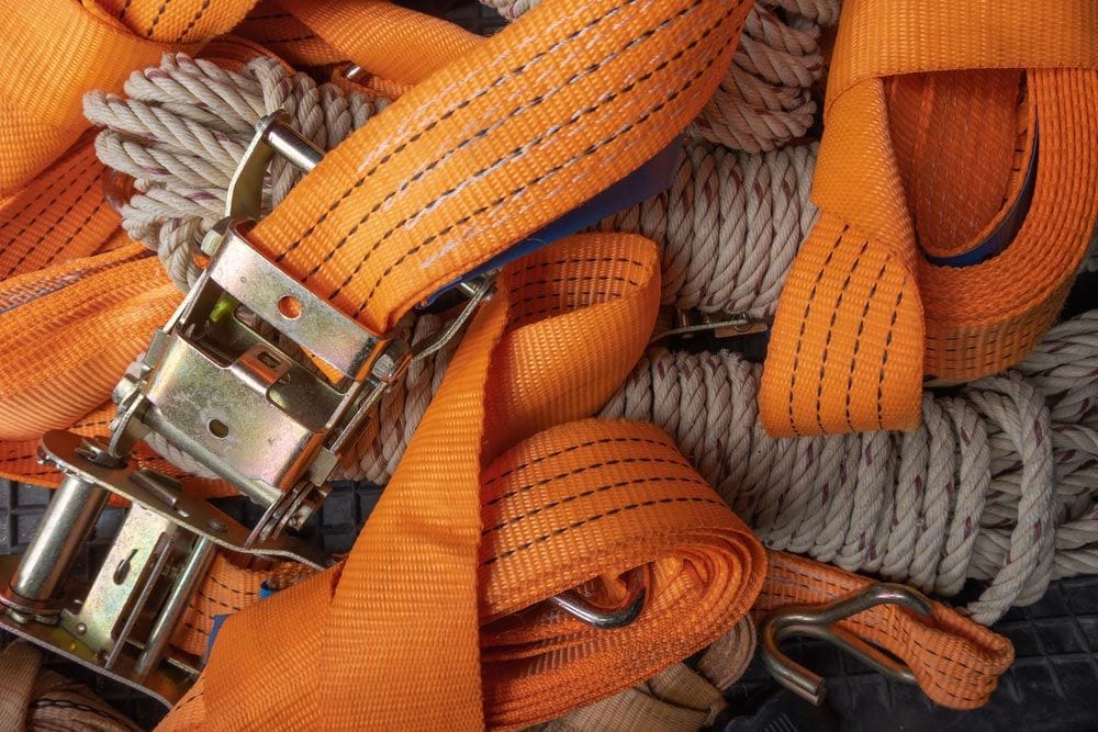 Closeup On Ratchet Straps And Rope