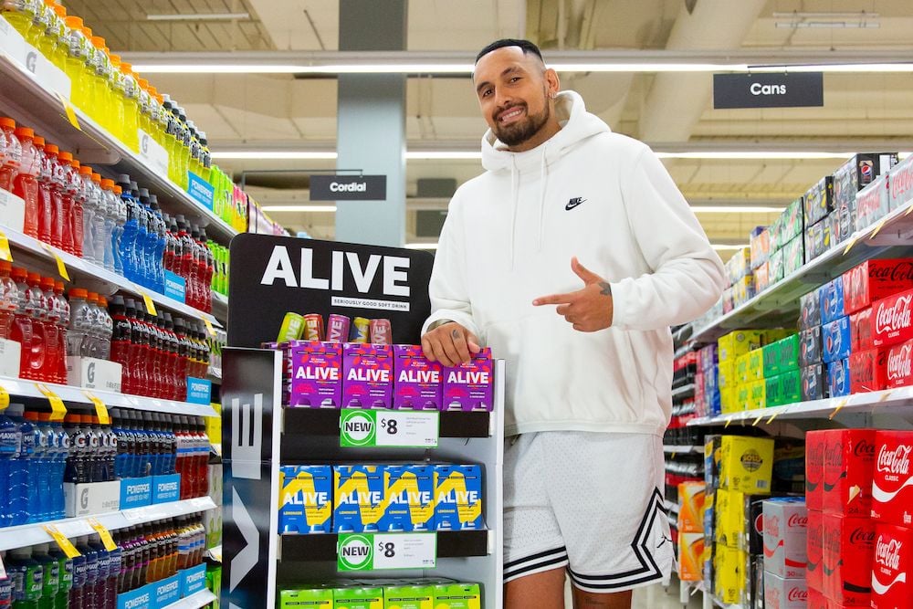Nick Kyrgios-backed ‘no sugar’ probiotic soft drink ALIVE launches in Coles