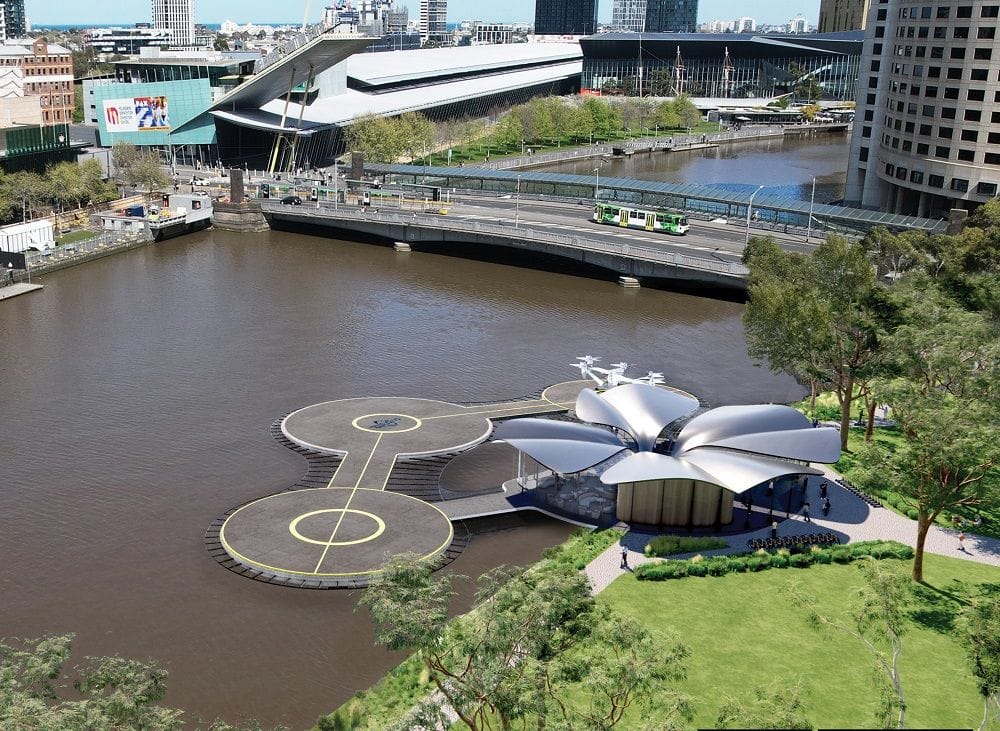 Skyportz teams up with Microflite to create futuristic vertiport on Yarra River heliport site