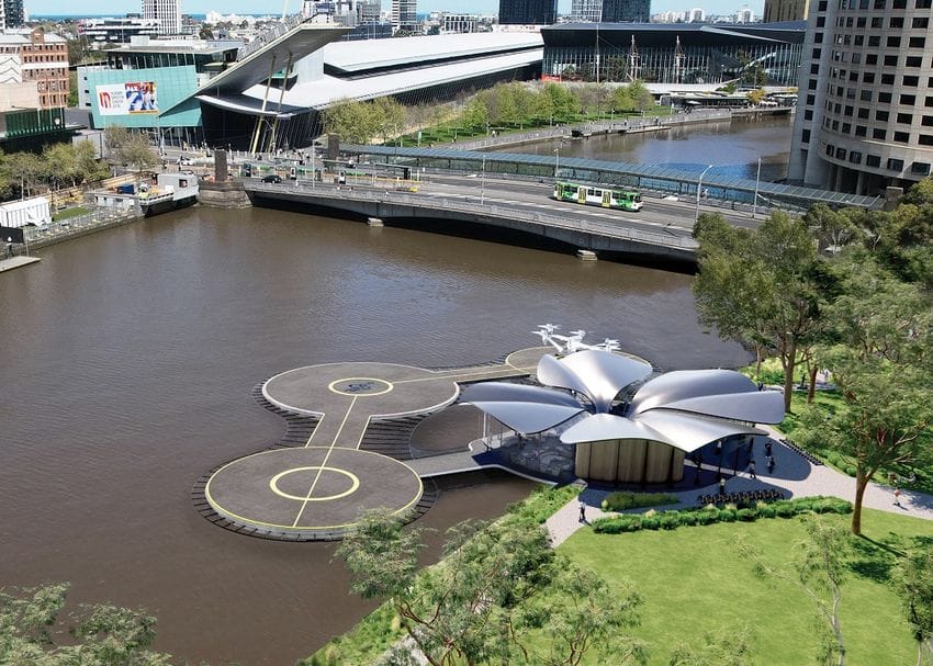 Skyportz teams up with Microflite to create futuristic vertiport on Yarra River heliport site