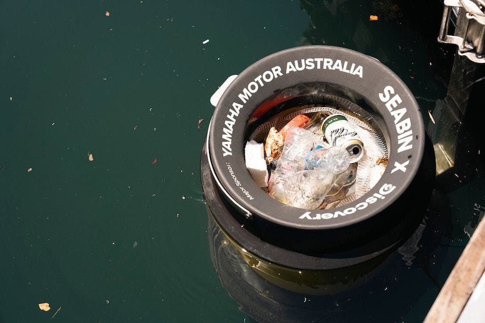 A Seabin capturing trash left in the ocean