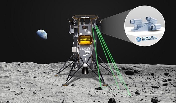 A mock-up of Advanced Navigation's technology could be integrated into Intutive Machines' Nova-C Lander on the Moon.