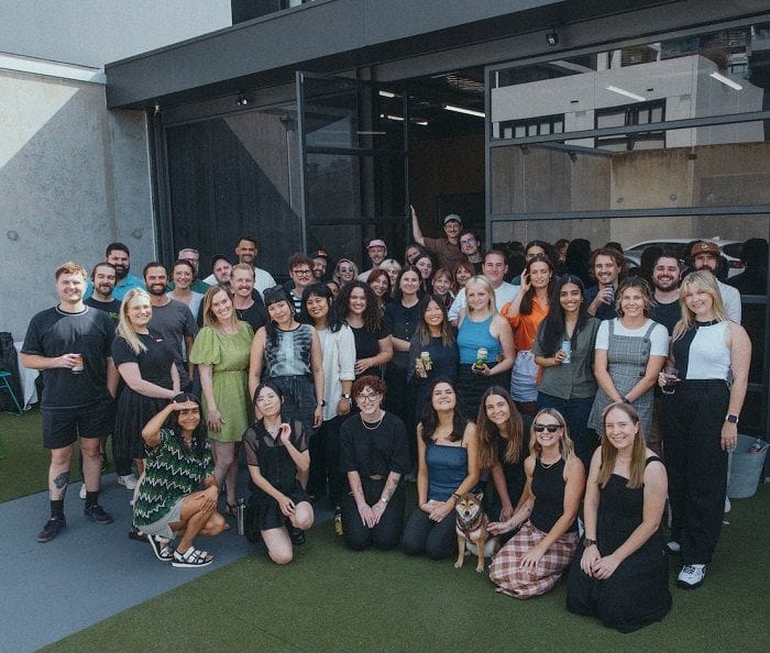 The combined teams of both creative agencies now sharing the same astroturf.