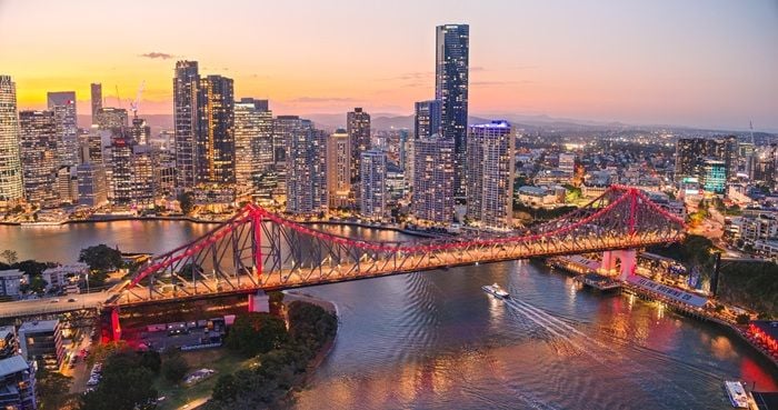 Brisbane's Story Bridge at sunset. 
