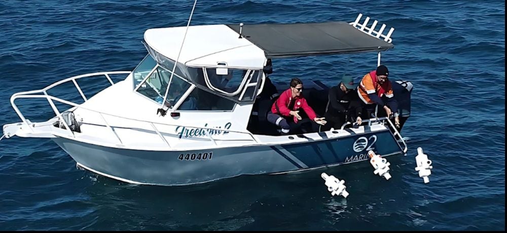 O2 Marine and Advanced Navigation deploying three Hydrus units at Hall Bank.