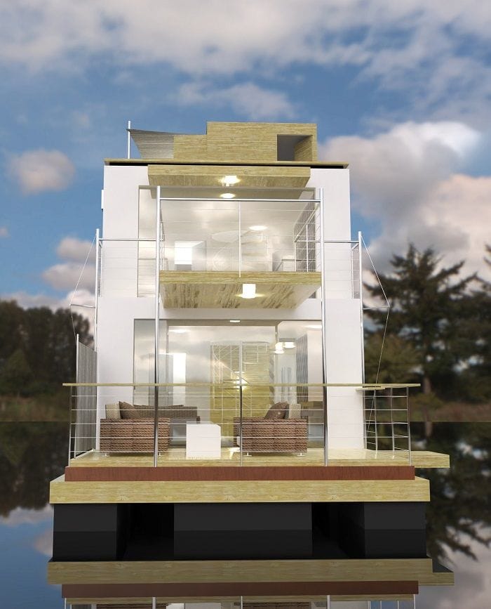 Render of Dockside Port Vincent floating townhouse.