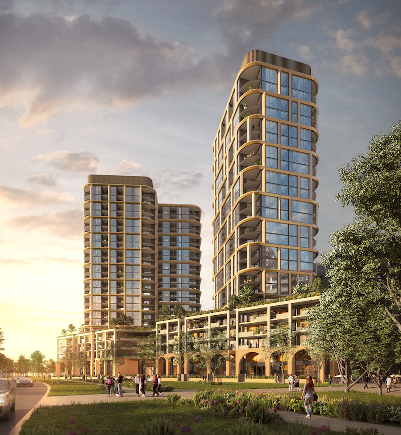 Render of Brookfield's proposed $400 million dual-tower project in Brisbane's Hamilton