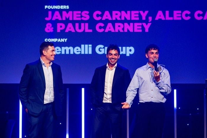 (L-R) Gemelli co-founders Paul, Alec and James Carney at the 2024 Australian Young Entrepreneur Awards.