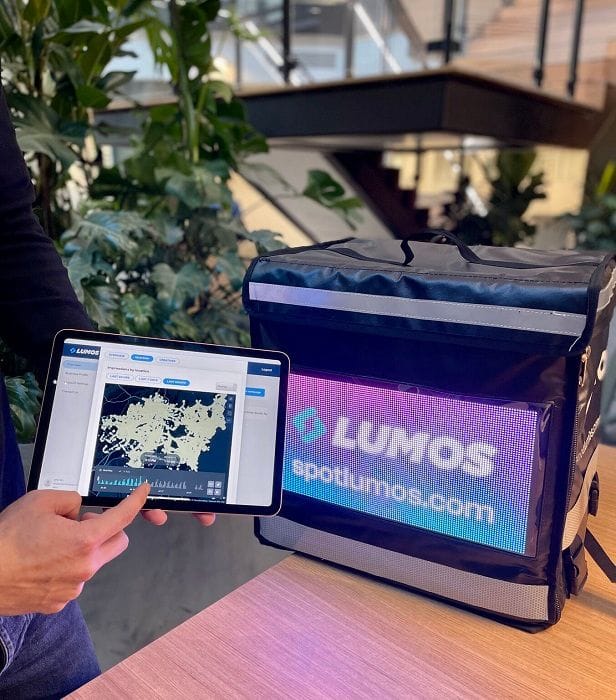 A LUMOS smart bag with data analytics.