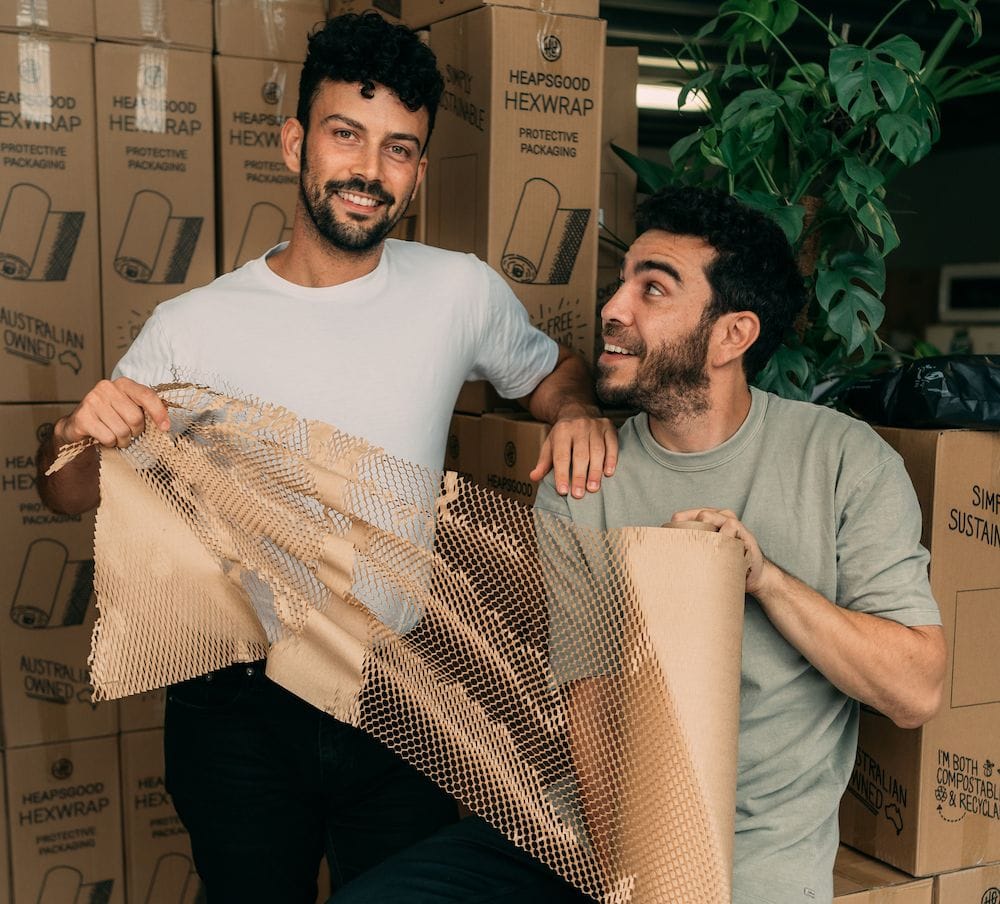 HeapsGood co-founders Ace Reunis and Adam Sarfati showcasing hex wrap.