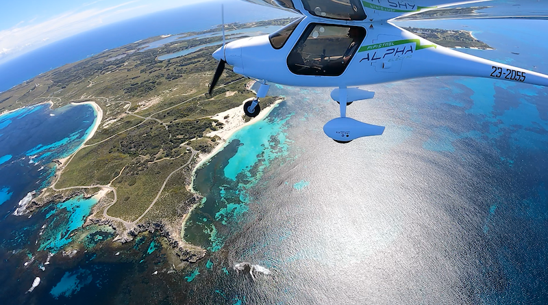 Pipistrel Alpha Electro flying over Rottnest Island (Provided).