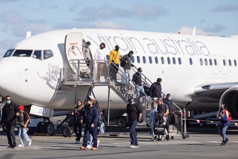 Passengers alighting at Gold Coast Airport.