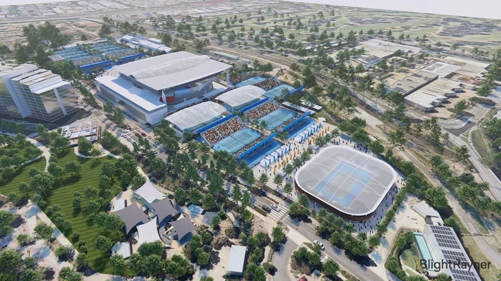 Render of the Queensland Tennis Centre. Source: Delivering 2032 and Beyond.