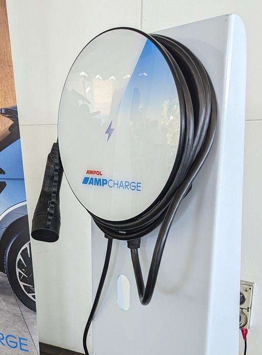 The EVOS SB7 charger for everyday EV owners, with Ampol branding.