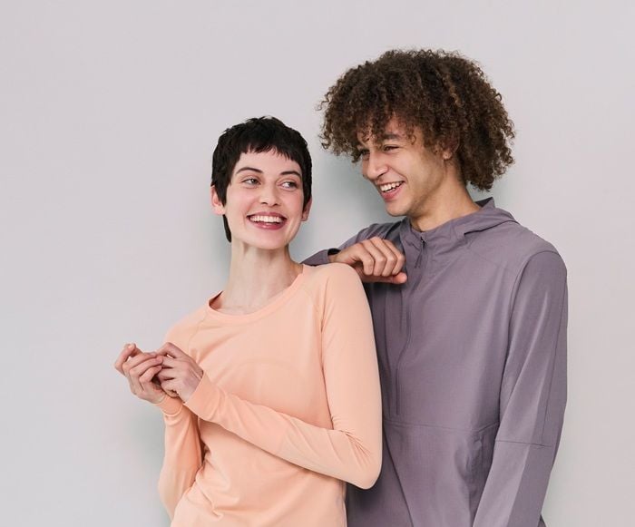 An example of two garments developed through the lululemon-Samsara Eco partnership - the swifty top and anorak jacket.