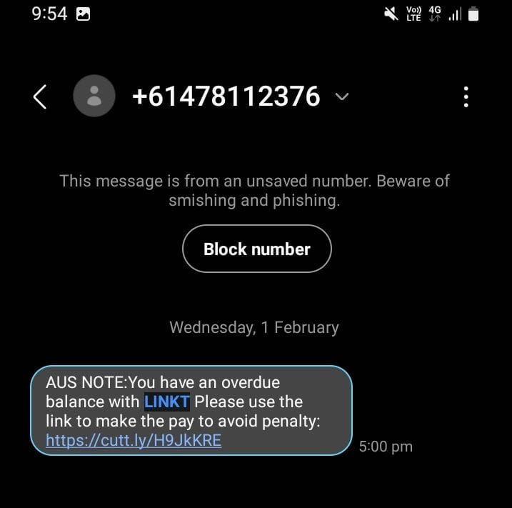 This screenshot is an example of the sorts of scams Australians have been receiving.