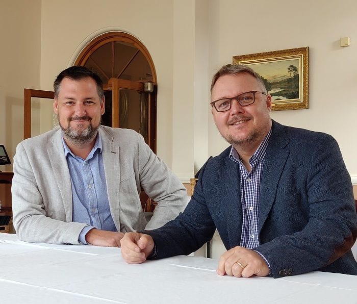 Climate Capital CEO Shane Bartel (left) with LINE Hydrogen founder and executive chairman Brendan James.