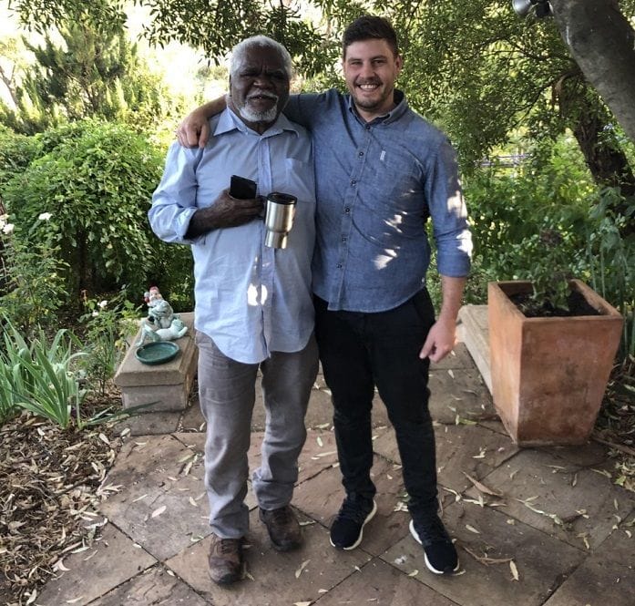 Ethnolink's Indigenous Languages Adviser, Jake Salotti with Trevor Adamson, Pitjantjatjara Elder of Pukatja (Ernabella) APY Lands, South Australia and Country Gospel Singer.