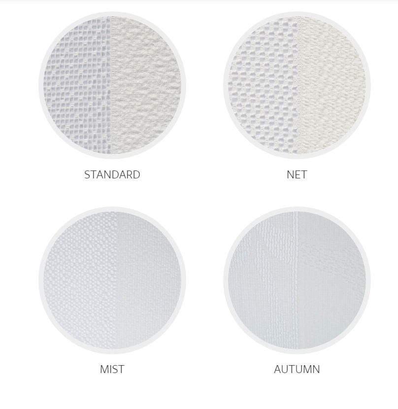 Veri Shades Fabrics come in 4 differing styles: standard; net; mist and autumn