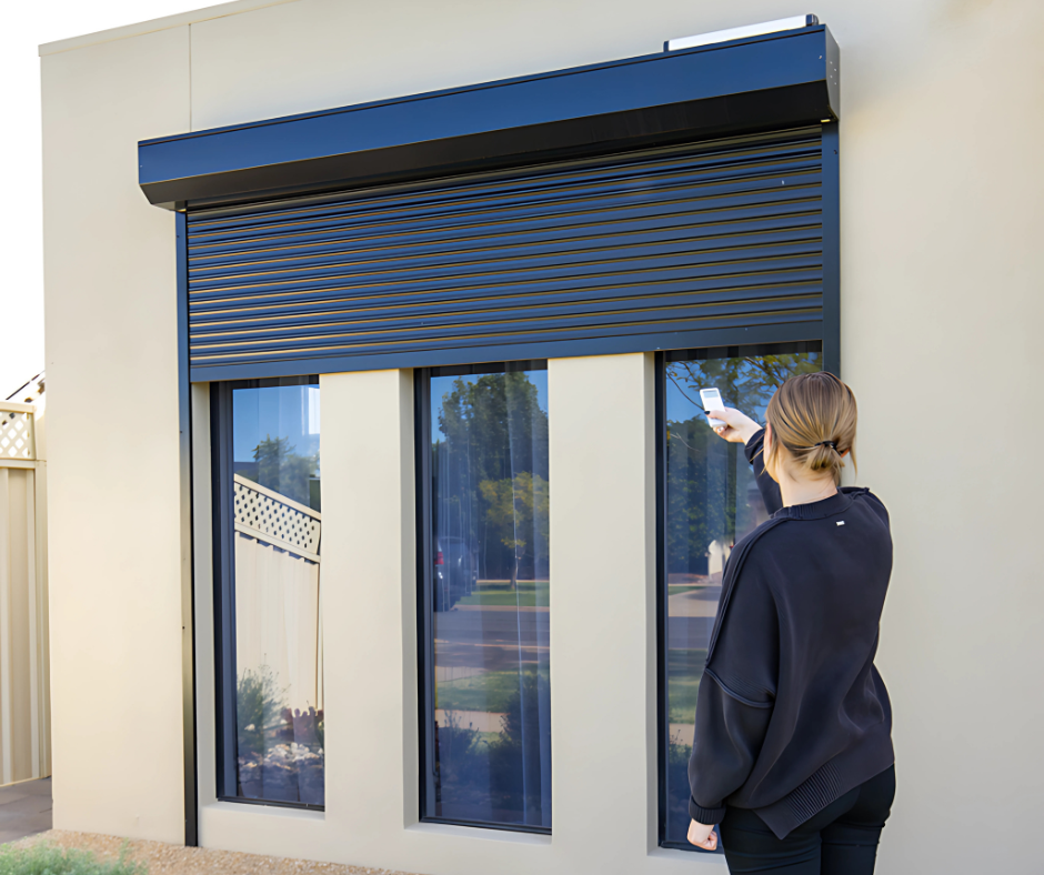 Premier Shades have aluminium roller shutters that are motorised with remote control and spring loaded key lock option in a great range of colours and sizes